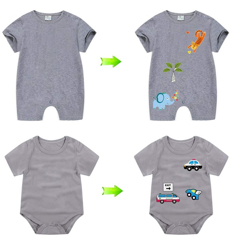 MWOOT (5 Sheets) Baby Iron On Transfers Patches Set, MWOOT Kids Appliques Assorted Car Dinosaur Animal Heat Transfer Stickers for T-Shirt Clothing Jeans Backpack Decorations DIY - Image 2